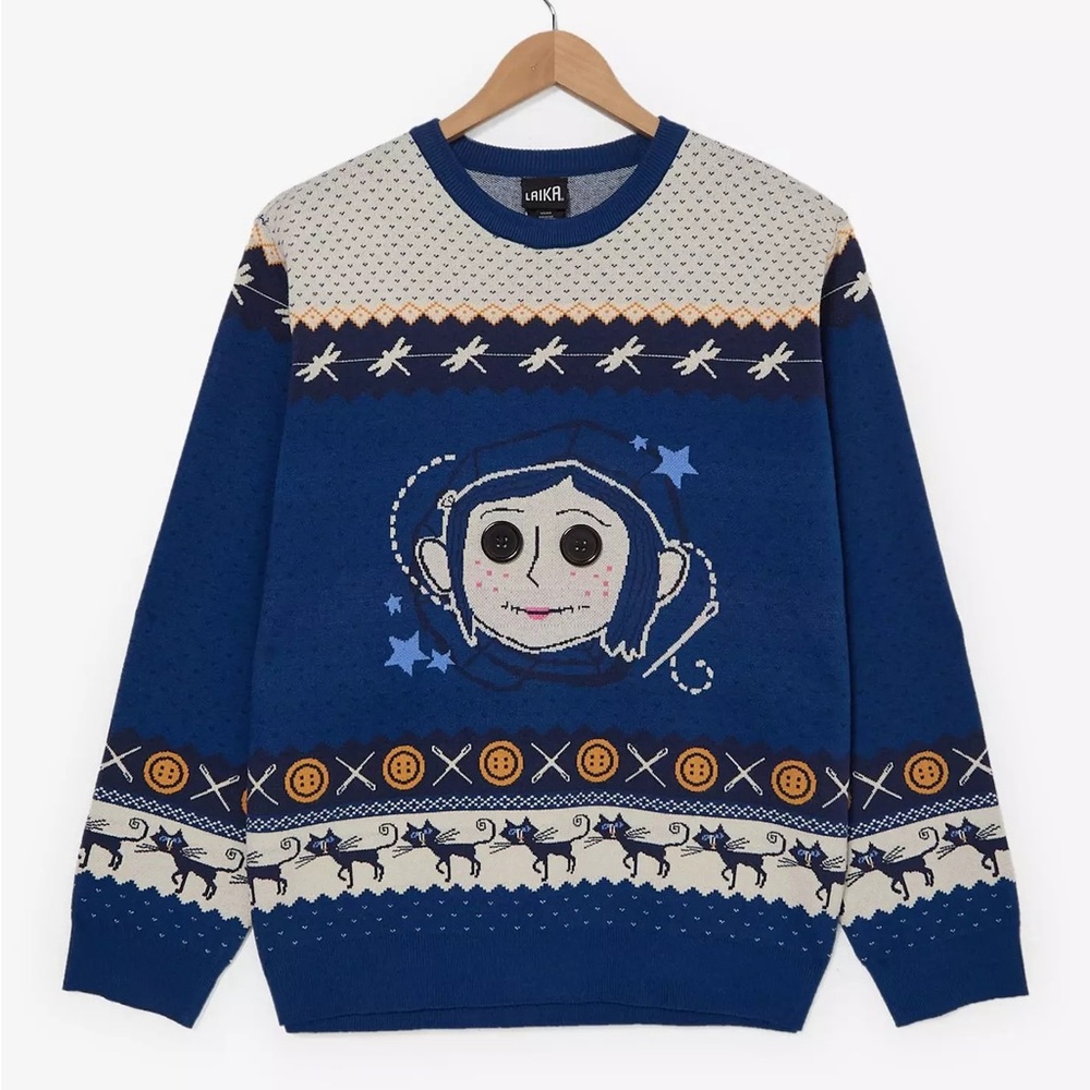 Unisex Coraline Doll Button Eyes Holiday Sweater Christmas BoxLunch‎ Exclusive